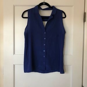 A’gaci || Blue Collared Sleeveless Button Up Top